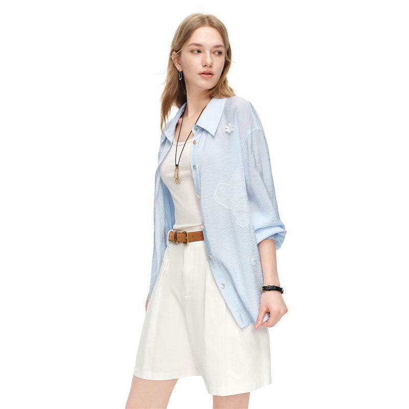 Transparente Blumenbluse aus Seide