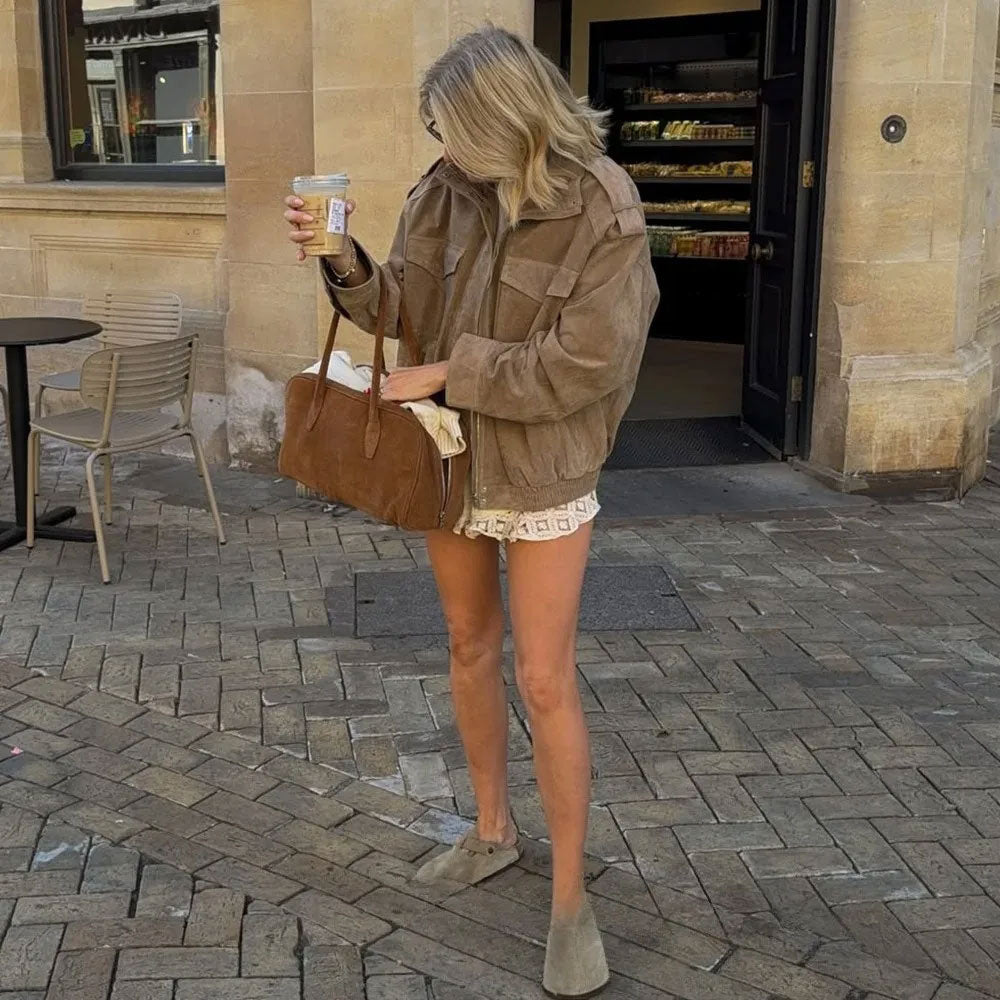 Wildleder Bomberjacke mit Taschen