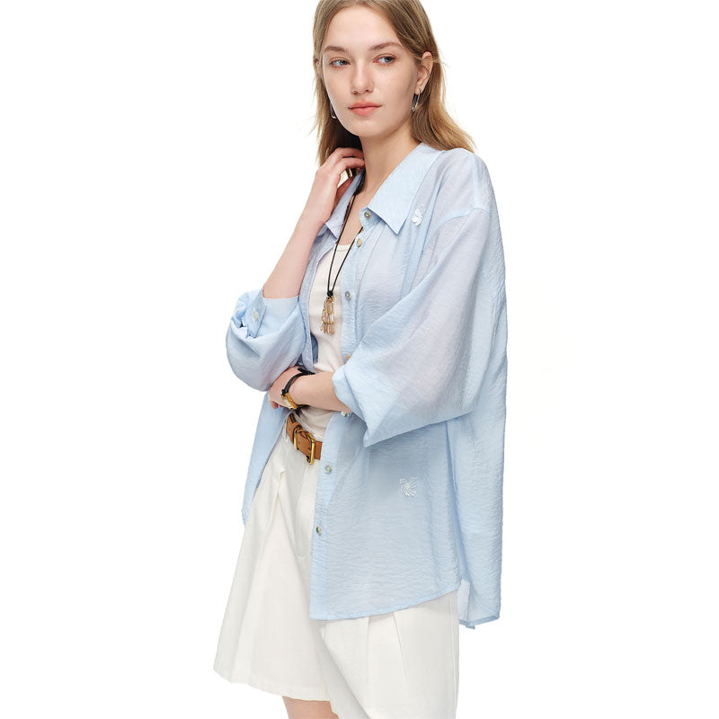 Transparente Blumenbluse aus Seide