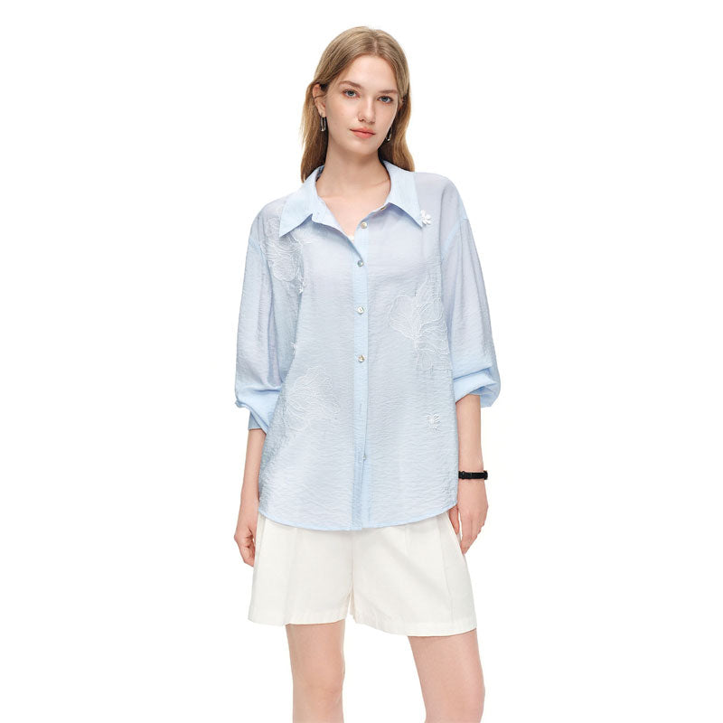 Transparente Blumenbluse aus Seide