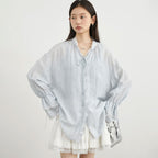 Lockere Bluse mit Stehkragen