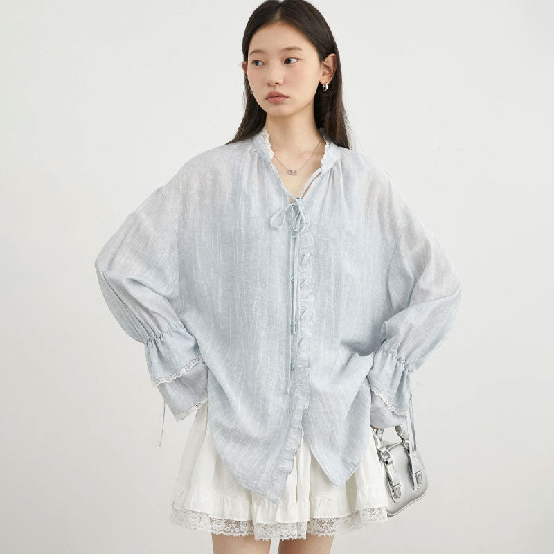 Lockere Bluse mit Stehkragen